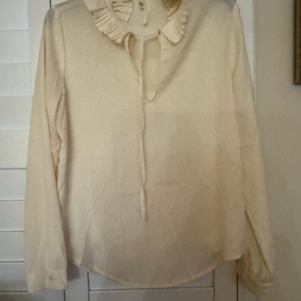 Leith Ruffle Neck Long Sleeve Silk Blouse M